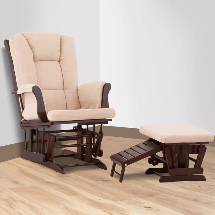 Status Veneto Glider and Nursing Ottoman in Espresso and Beige