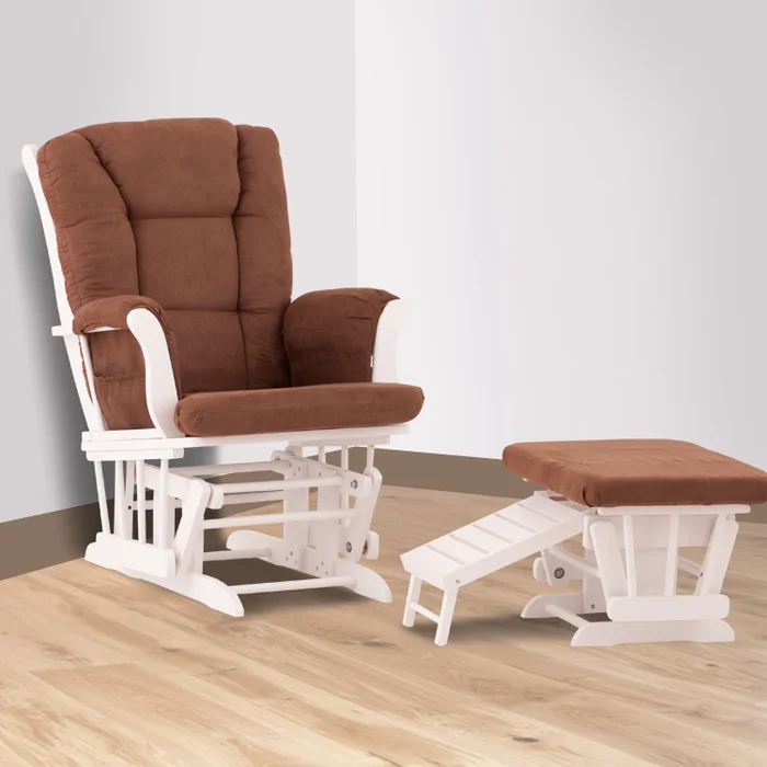 Status Veneto Glider and Nursing Ottoman in White and Chocolate