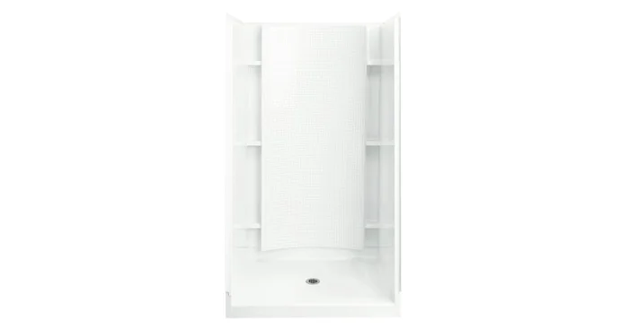 Sterling Accord 42″ x 37-1/4″ x 77″ Vikrell Shower with Drain Center and Recessed Shelves