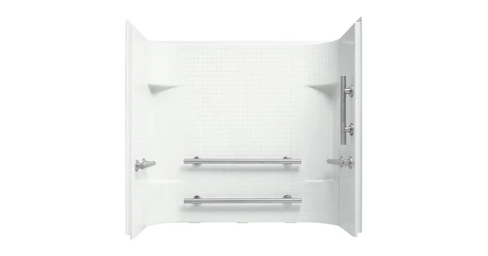 Sterling Accord 55″ x 59-3/8″ x 31-1/4″ Vikrell Shower Wall Set with Grab Bar and Tile Design