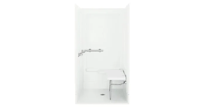 Sterling ADA Shower 39-3/8″ x 39-3/8″ x 73-9/16″ Vikrell Shower with Drain Center and Seat Included