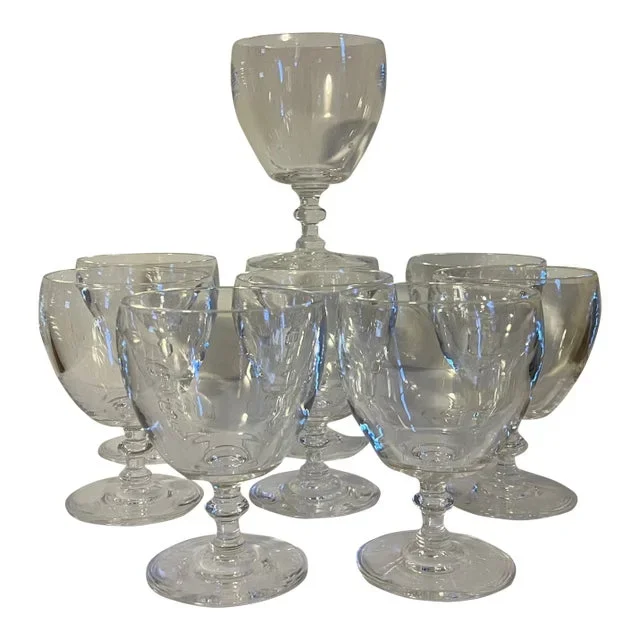 Steuben Crystal Wine Glasses or Water Goblets Circa 1930’s Frederick Carder Design – Set of 9