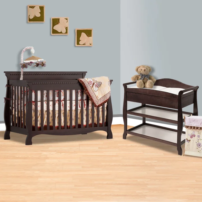 Storkcraft 2 Piece Nursery Set – Venetian 4 in 1 Convertible Crib and Aspen Changing Table with Drawer in Espresso