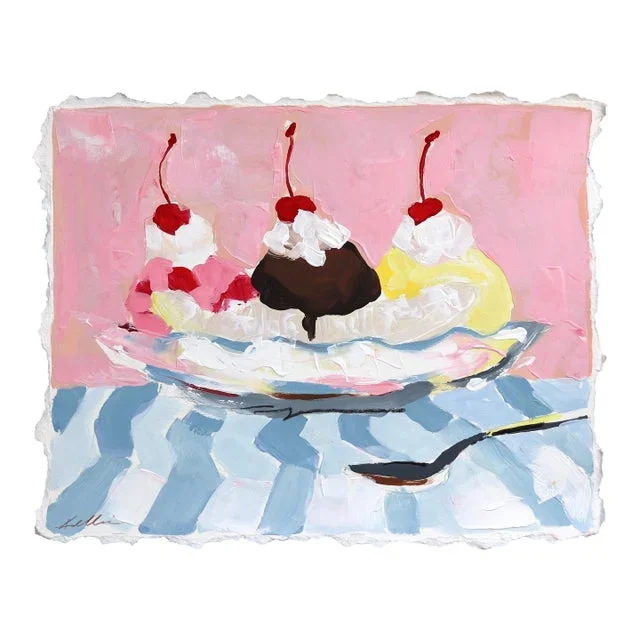Sunday Funday – Abstract Pastel-Tone Ice Cream Still Life Painting on Paper Original Artwork by Kellie Newsome