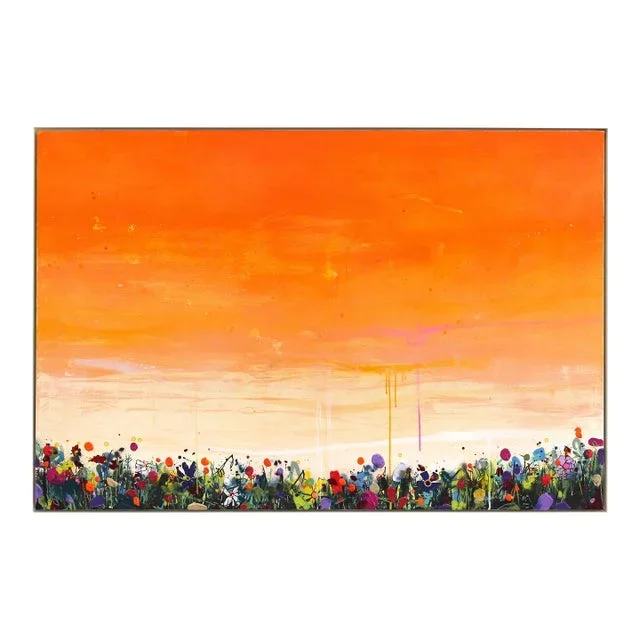 Sunset of Dreams – Vibrant Orange Mixed Media Landscape Pop Original Artwork by Lee Herring