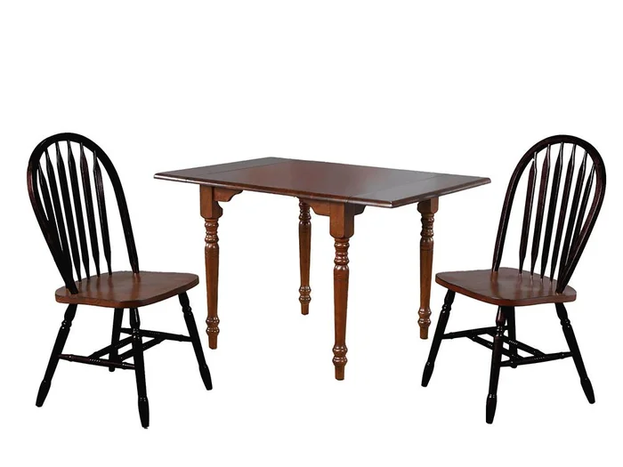 Sunset Trading – 3PC 34-48in Rectangular Expandable Solid Wood Dining Set – Antique Black with Cherry Rub Through and Chestnut Brown – PK-3448CT-820CM-BCH3P