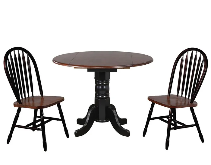 Sunset Trading – 3PC 42in Round Extendable Solid Wood Dining Set – Antique Black with Cherry Rub Through and Chestnut Brown – DLU-4242-820CM-BCH3P