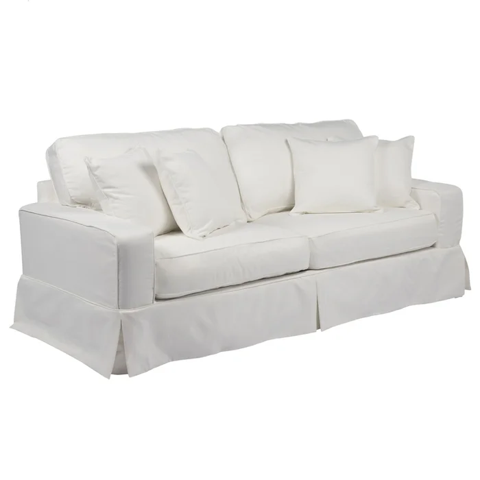 Sunset Trading Americana Box Cushion Track Arm Slipcovered Sofa | Performance Fabric Washable Water-Resistant Stain-Proof | White