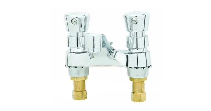 T and S Brass 0.5 GPM 4″W Deck Mounted Lavatory Faucet with Push Button Activation