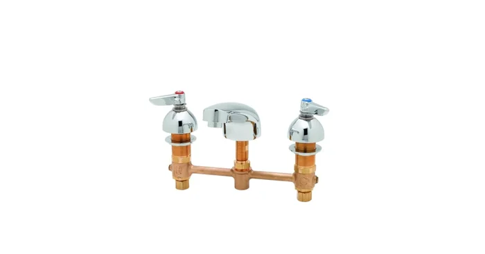 T and S Brass 0.5 GPM 8″ Vandal Resistant Concealed Deck Mounted Lavatory Faucet with Integral Spout – Includes Lever Handles
