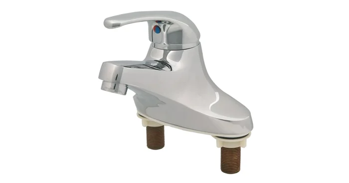 T and S Brass 0.5 GPM Vandal Resistant 4″ Centerset Deck Mounted Lavatory Faucet with Integral Spout and Single Lever Handle