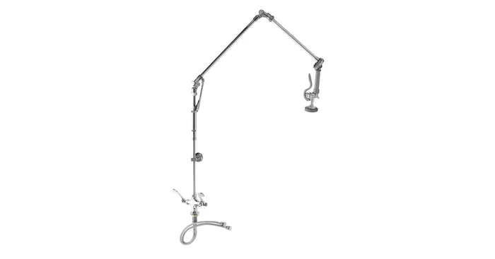 T and S Brass 1.15 GPM Deck Mounted Food Service Faucet with Retractable Arm Assembly – Includes 6″ Wall Bracket and Wrist Blade Handles