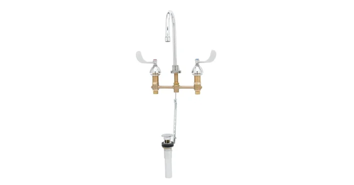 T and S Brass 2.2 GPM Concealed Deck Mounted Lavatory Faucet with 5-9/16″ Rigid Gooseneck Spout – Includes Pop-Up Drain Assembly