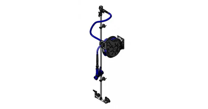 T and S Brass 2.84 GPM Wall Mounted Utility Faucet with Open hose Reel – Includes 15′ Hose and Rear Trigger Water Gun with Quick Disconnect