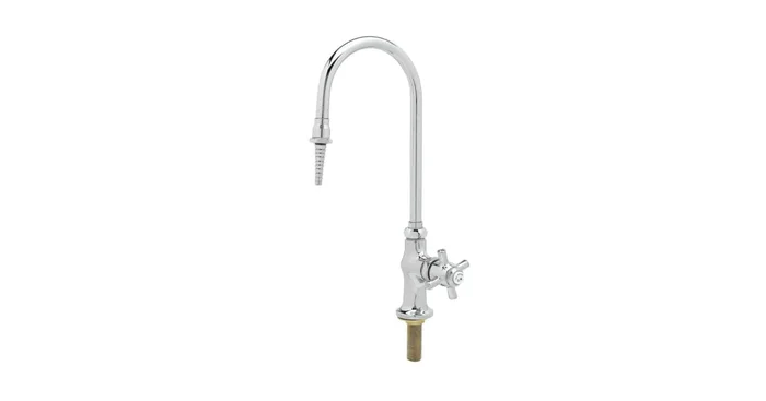 T and S Brass 3.78 GPM Deck Mounted Single Temperature Single Hole Laboratory Faucet with Serrated Tip Outlet – Includes Cross Handle