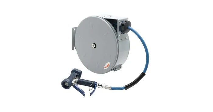 T and S Brass Enclosed Hose Reel with 30′ Hose, Front Trigger Water Gun, and Swivel