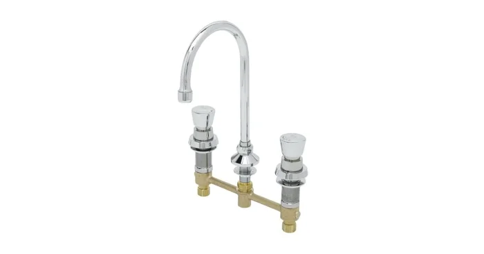 T and S Brass Metering Faucet, Deck Mount, 8″ Centers, Rigid Gooseneck with 2.2 GPM Aerator