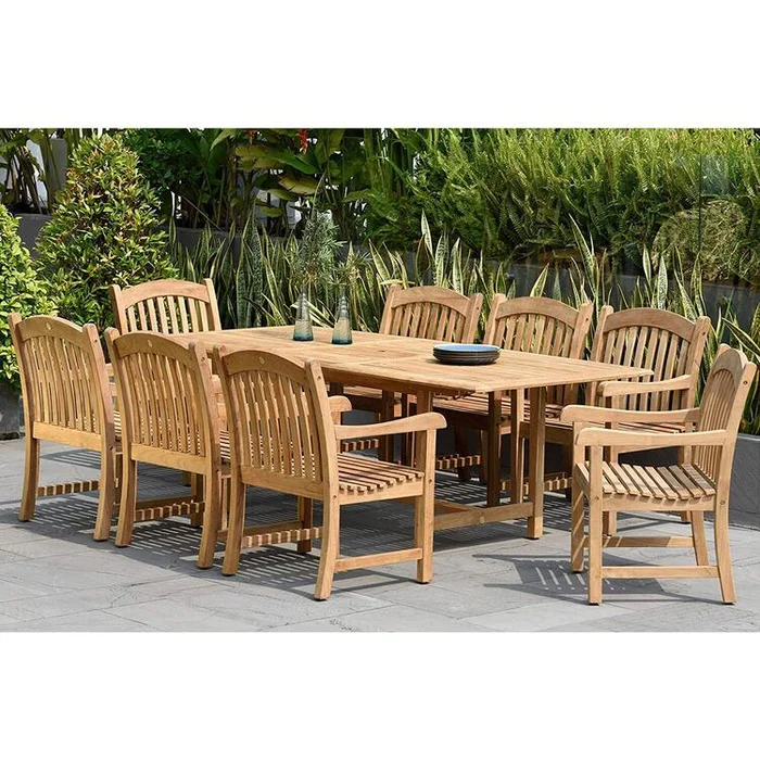 Teak Rectangular Patio Dining Set Extendable Outdoor Furniture – International Home Miami