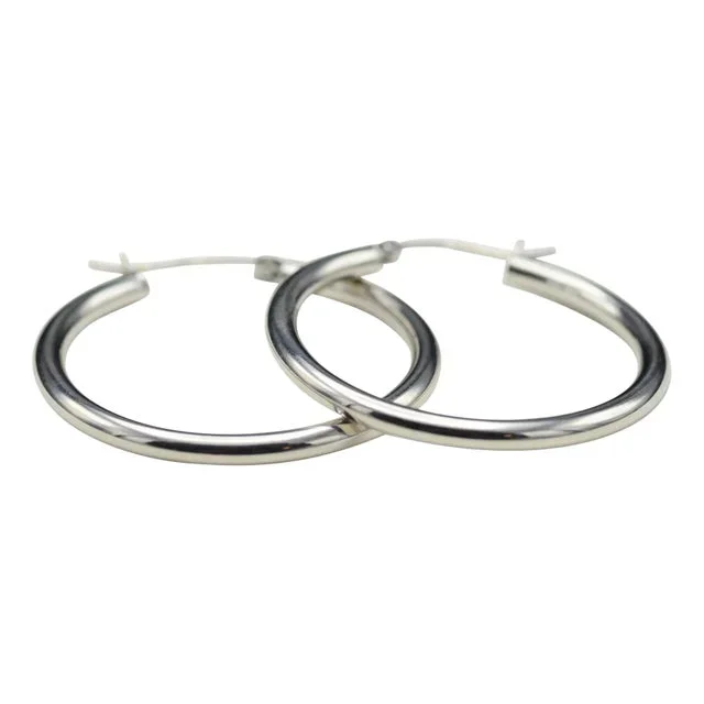The Daras: Classic 14K White Gold Hoop Earrings, 2 Pieces