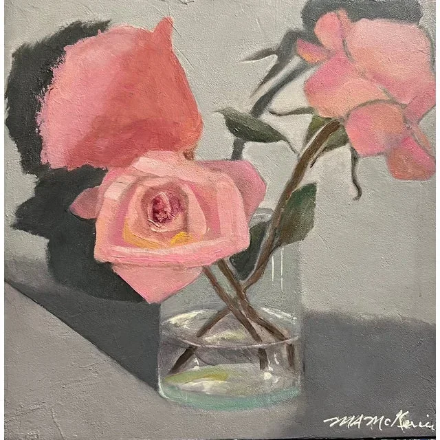 “The Triplets” Contemporary Impressionist Floral Still Life With Roses in Pink by Mill Valley Artist Mary Anne McKernie