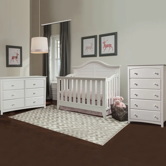 Thomasville Southern Dunes 3 Piece Nursery Set – 4-in-1 Convertible Crib, Kenton 5 Drawer and 6 Drawer Dresser in White
