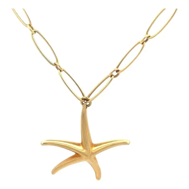Tiffany & Co. Peretti Starfish Gold Necklace 18k Yellow Oval Link Chain