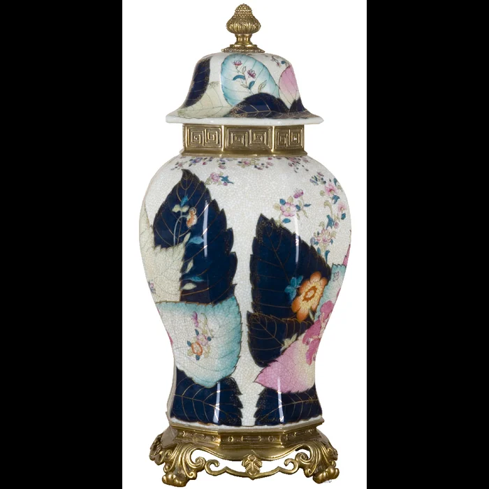 Tobacco Leaf Porcelain Hex Jar Vase with Bronze Ormolu – Tobacco Leaf Collection