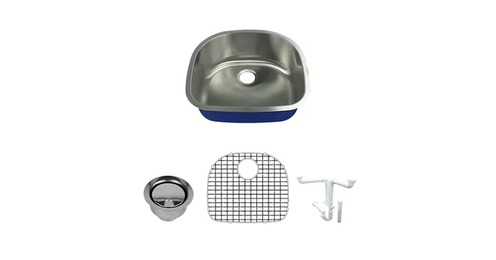 Transolid Meridian 23-5/8″ Undermount Single Basin Stainless Steel Kitchen Sink with Basin Rack and Basket Strainer