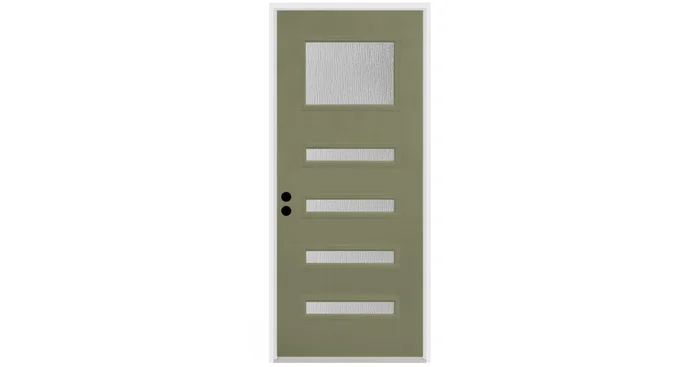 Trimlite Contemporary 38″ by 82″ Water Glass Right Handed Pre-Hung Entry Door with 6-9/16″ Door Jamb, Satin Nickel Hinges, and Mill Sill