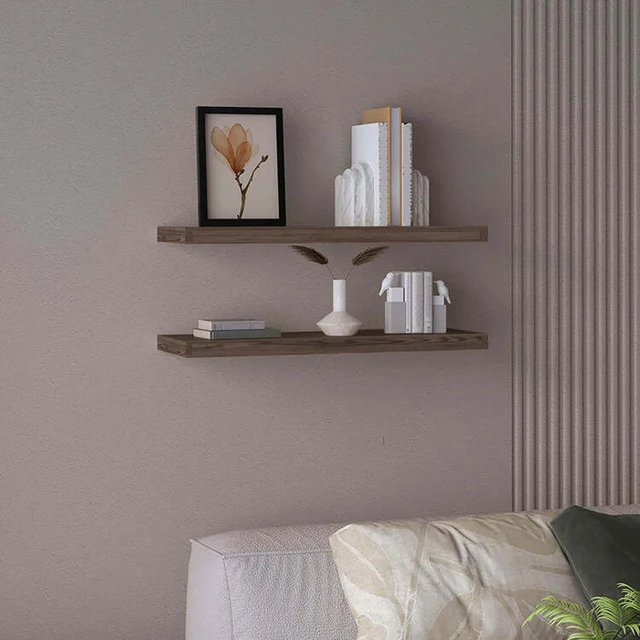 TUHOME Ecco 31.5″ Wide Floating Shelves Set of 2 Dark Walnut