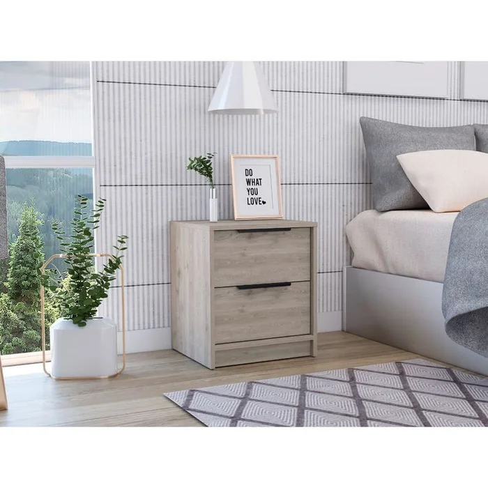 TUHOME Kaia Nightstand, Two Drawers, Metal Handle