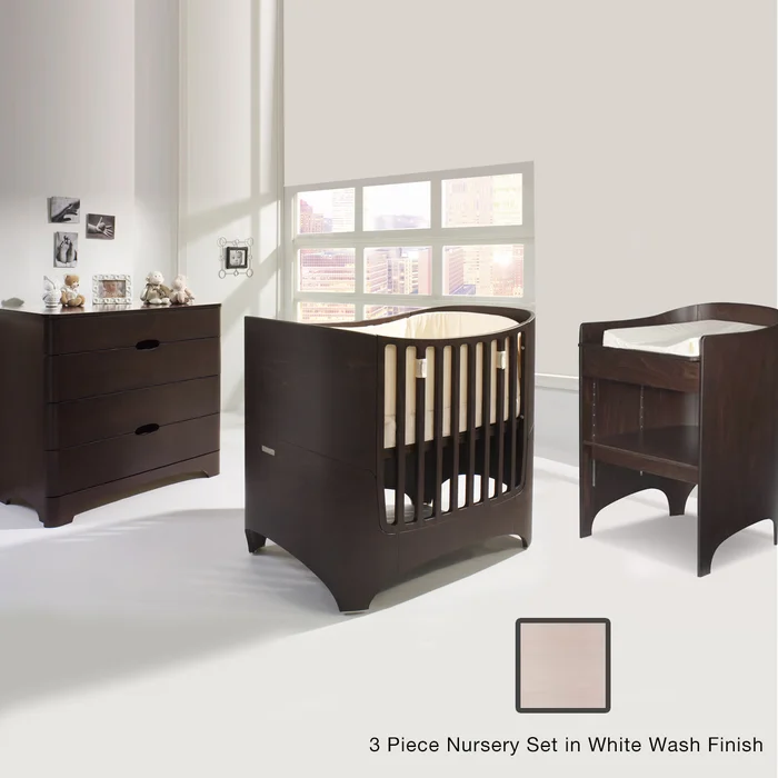 Tulip Leander 2 Piece Nursery Set – Crib + Conversion Kit, Changing Table and 4 Drawer Dresser in White Wash