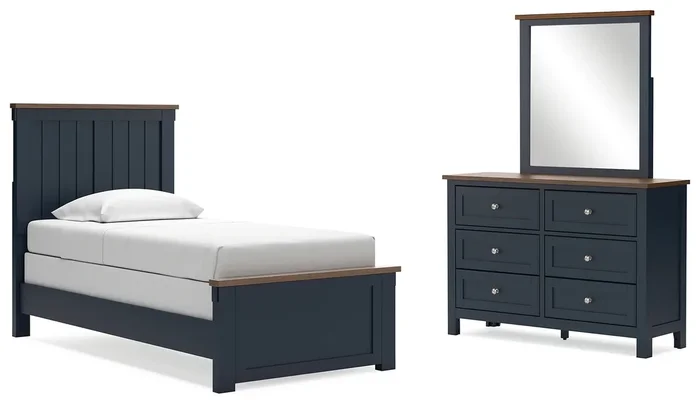 Twin Panel Bed, Dresser And Mirror