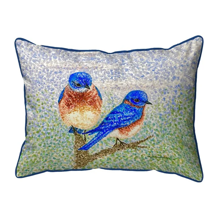 Two Blue Birds Indoor/Outdoor Pillow – Fade Resistant Artwork