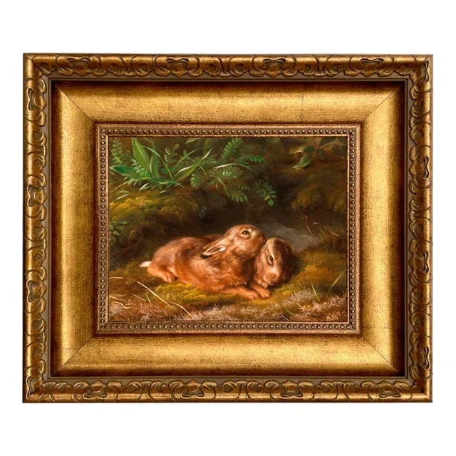 Two Rabbits 8×10″ Print on Canvas in Wide Antiqued Gold Frame