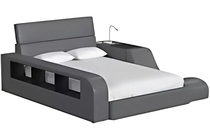 Valari Bed w/ Side Bookcase in Gray, Twin