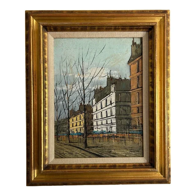 Vintage 1960’s Brutalist Modernist Paris Street Scene Signed Linca