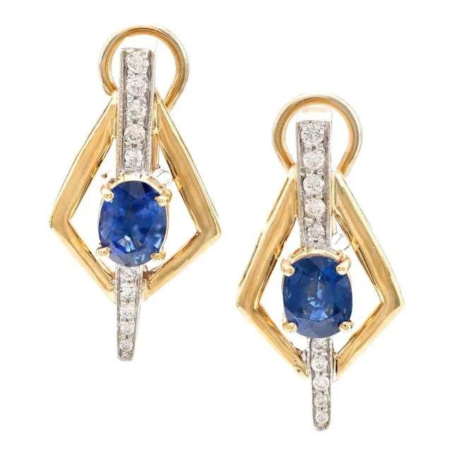 Vintage 3.20 Carat Total Weight Sapphire Diamond 14k Gold Earrings – 2 Pieces
