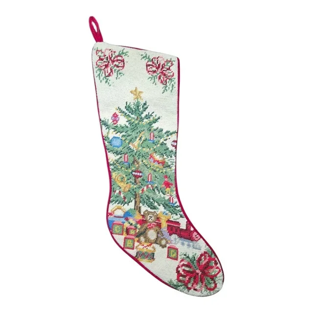 Vintage, “Christmas Tree With Presents”, Needlepoint Stocking