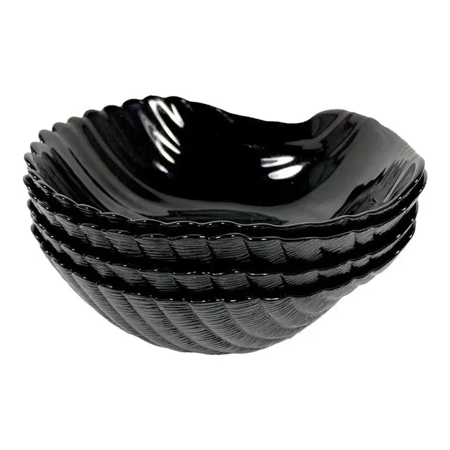 Vintage Arcopal France Black Glass Shell Coquillage Salad Dessert Bowl- Set of 4