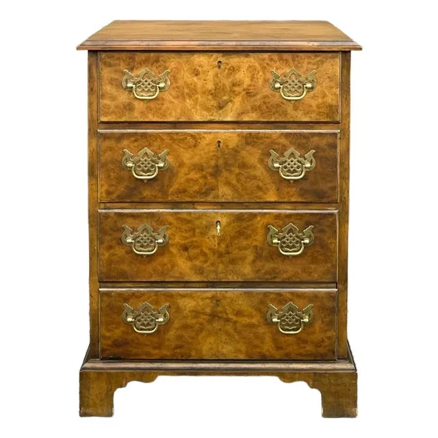 Vintage Baker Furniture Chippendale 3 Drawer Locking File Chest in Walnut & Burl Wood