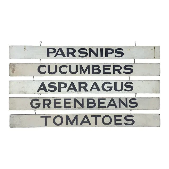 Vintage Black and White Wood Farm Stand Vegetable Signs, Set of 5