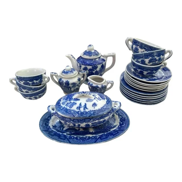 Vintage Blue Willow Porcelain Child’s Tea Set & Play Dishes- 26 Pieces