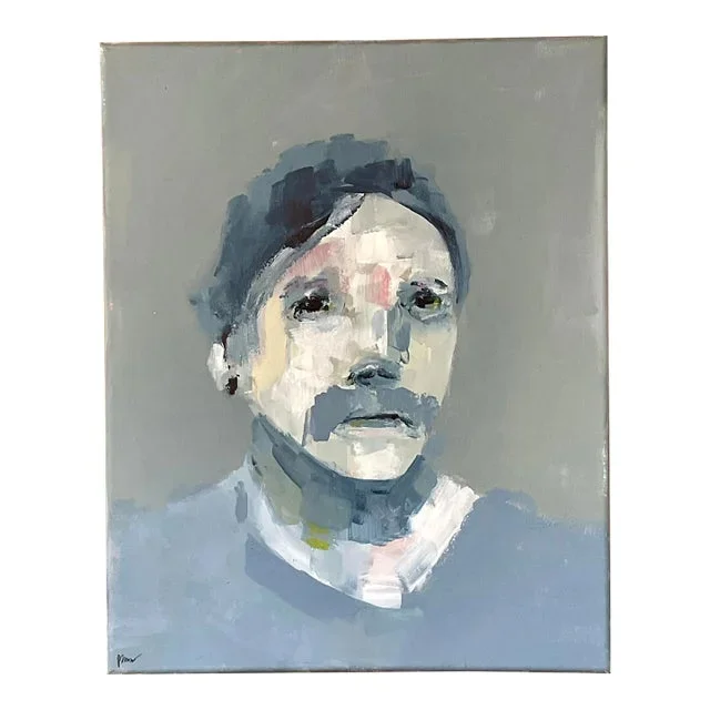 Vintage Boho Original Abstract Oil Portrait on Canvas