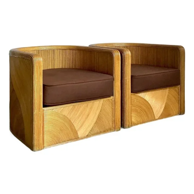 Vintage Boho Swirl Pencil Reed Tub Chairs – A Pair