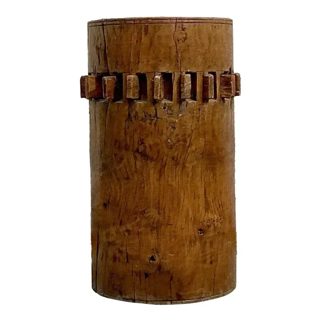 Vintage Boho Water Mill Wood Gear Pedestal