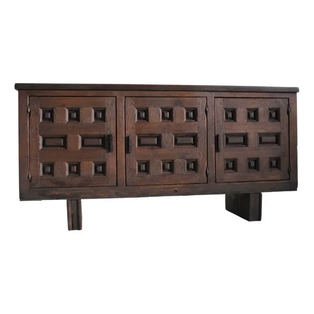 Vintage Brutalist Spanish Carved Sideboard, 1960s