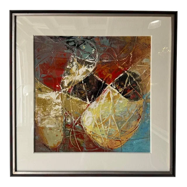 Vintage Cecil K. Abstract Expressionist Acrylic Paint on Board, Framed