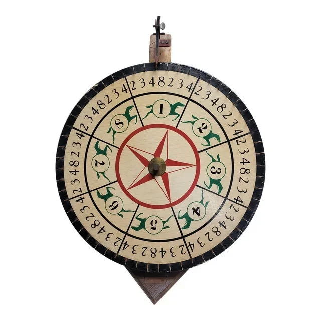Vintage Circa 1950’s Horse Race Themed Carnival Wheel With Stand and Flapper