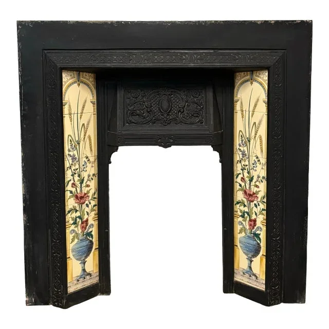 Vintage English Fire Surrounding Mantel Firebox Insert